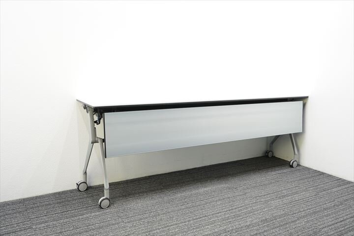 オカムラ インターアクトNT フラップテーブル 2145 幕板付 棚板付 配線ダクト無し ホワイト