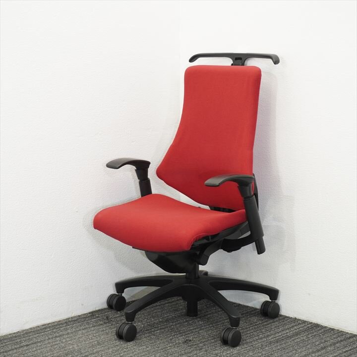 イトーキ エフチェア 可動肘 ハイバック クロスバック ハンガー付 ブラックシェル ラズベリーレッド