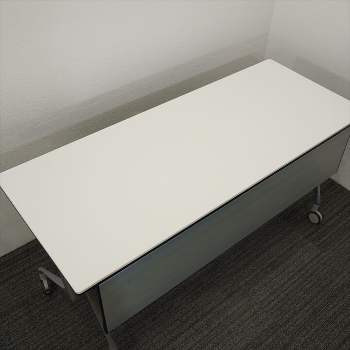 オカムラ インターアクトNT フラップテーブル 1560 幕板付 棚板なし 配線ダクト無し ホワイト