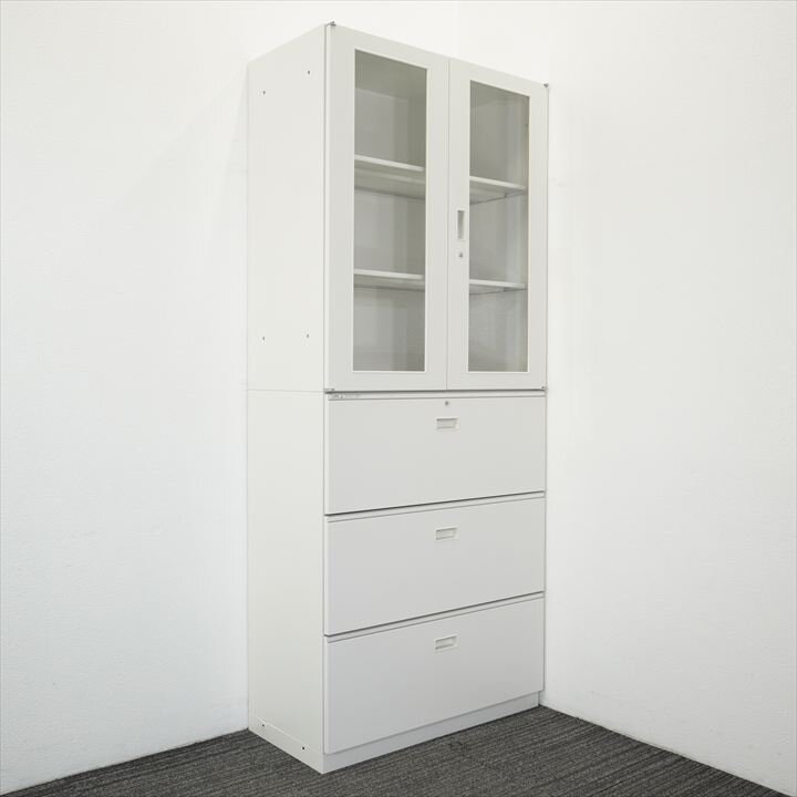 イトーキ シンライン 3段ラテラル+ガラス両開き書庫 H2140 W9色