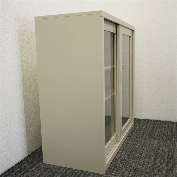 ライオン ガラス扉引戸書庫 W880D400H880
