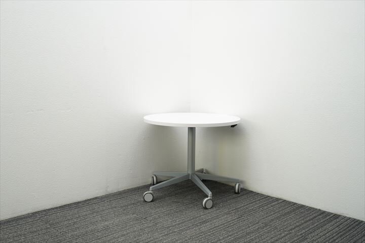 オカムラ アプションフリー 天板昇降丸テーブル Φ750 H605-805 ホワイト