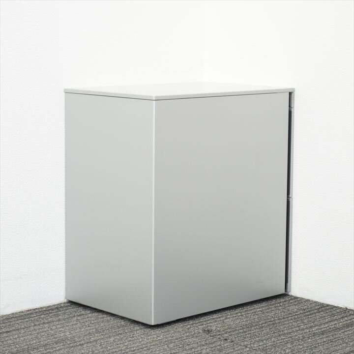 オカムラ プロユニット 3段ワゴン ペントレー サイド取手 H650 シルバー