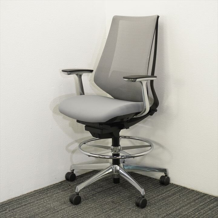 コクヨ デュオラ ハイチェアー 固定肘 ハイバック ランバー付 グレー