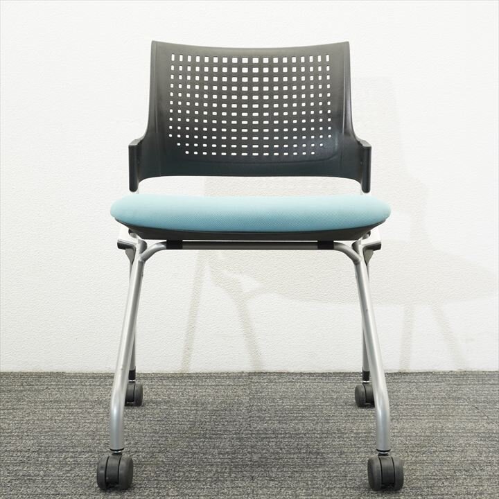 【2017年製】イトーキ モノン ミーティングチェア 樹脂メッシュバック ターコイズブルー