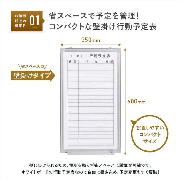 Wページ 新品／送料無料】壁掛けホワイトボード 行動予定表 スチール WSK-3560